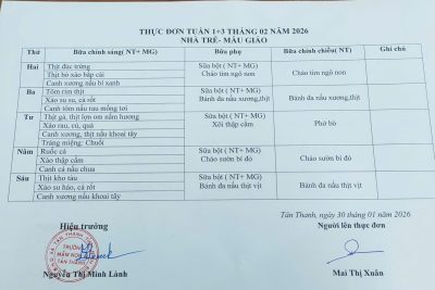 Thực đơn tháng 02/2026 của trường mầm non A Tân Thanh