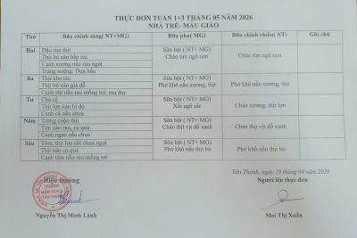 Thực đơn tháng 5/20226