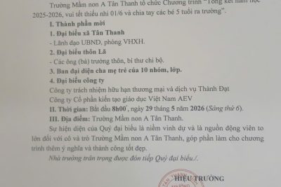 Giấy mời tham dự Tổng kết năm học 2025-2026, vui tết thiếu nhi 01/6 và chia tay các bé 5 tuổi ra trường